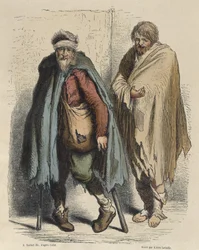 Żebracy, wg Jacques Callota (1592-1635) sztychowane przez Adriena Lavieille (1818-62) (kolorystyka)